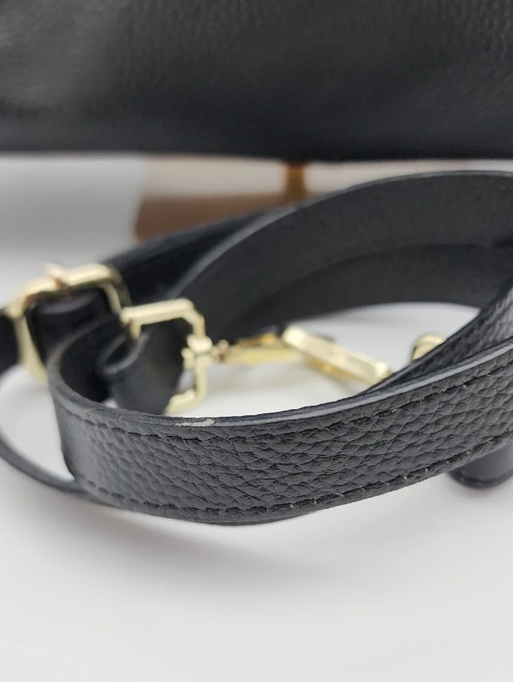 Paste Black Leather Structured Tote Bag with Gold Hardware